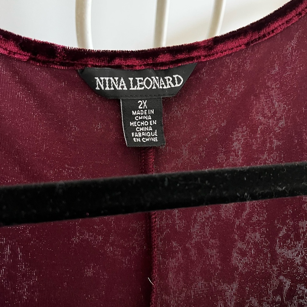 Velvet Chiffon-Sleeve Midi Dress - Burgundy size 2X NEW. - Picture 3 of 5
